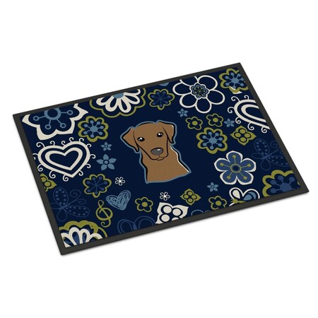 Carolines Treasures 18 x 27 in. Blue Flowers Chocolate Labrador Indoor or Outdoor Mat BB5085MAT